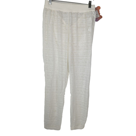 YITTY Ivory Knit Slip Semi Sheer Lace Crop Top and Ruched Back Legging Set M - Picture 7 of 16